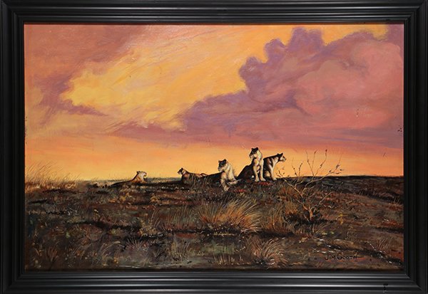Pride of Lions at Sunset, painting (1 of 1)