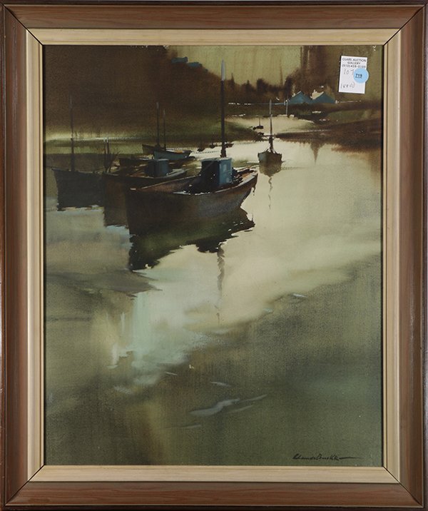Boats in a Pond, watercolor: Boats in a Pond, watercolor, signed "Claude Buckler" lower right, 20th century, overall (with frame): 25"h x 21"w