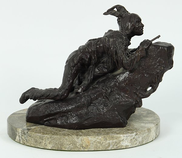 After Carl Kauba, sculpture: After Carl Kauba (American/Austrian, 1865-1922), "Crawling Scout," bronze sculpture, bears signature back center, overall (with marble base): 7"h x 8.5"w x 5.25"d