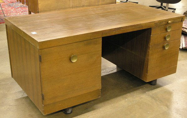 Gilbert Rohde desk: Gilbert Rohde executive desk for Herman Miller,signed top right drawer, 60''w x 32.75''d x 29''h