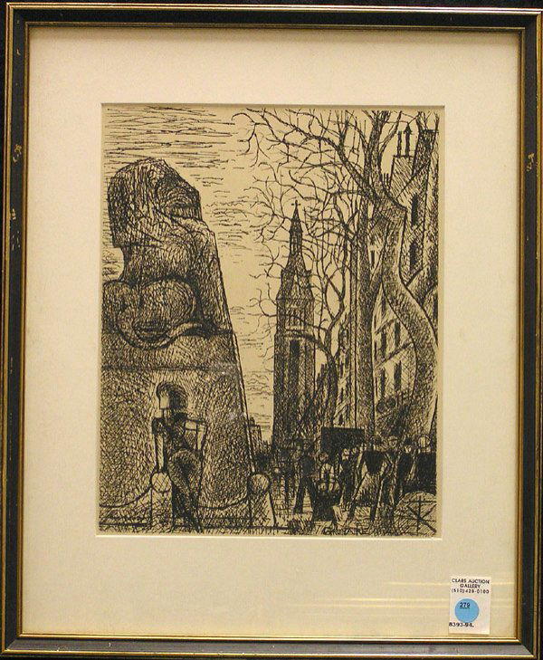 Etching, Gromaire, Lebasque: (lot of 2) Framed etching, signed Gromaire in plate lower right; Framed etching, ''Place de la Concorde'', by Henri Lebasque (French 1865-1937), signed in the plate lower left, largest overall: 20.25'