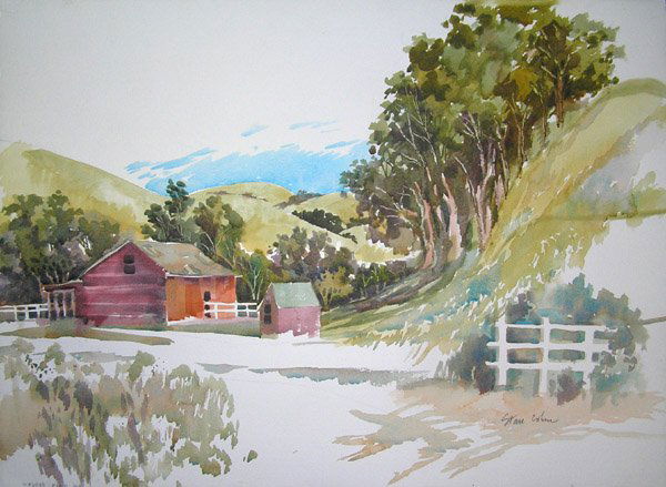 Watercolor, Stan Cohen, Californian: Unframed double-sided watercolor, Farm Hills, Hayward, by Stan Cohen (Californian 1925-), pencil signed lower right, sheet: 22'' x 30''