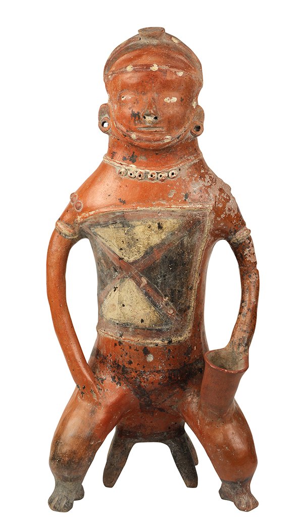 Pre-Columbian Colima polychrome seated figure, 200 BC - (1 of 6)