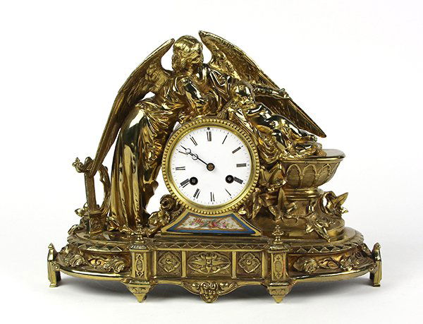French gilt bronze figural mantle clock (1 of 6)