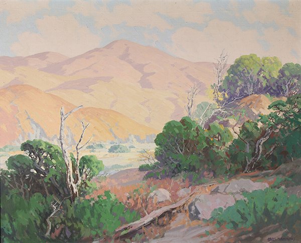 Painting, Carl Sammons: Carl Sammons (American, 1883-1968), "Zanone Ranch, Petrolia, Humboldt County, CA," oil on canvas, signed lower right, sight: 23.25"h x 29.5"w, overall (with frame): 28.5"h x 34.75"w