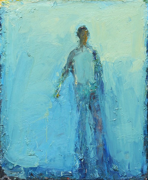 Painting, Dennis Hare: Dennis Hare (American, b. 1946), “Hitchhiker,” 1990, oil on canvas, signed lower left, signed, dated and titled verso, gallery label (Allan Stone Gallery, New York, NY) affixed verso, canvas: 22"h