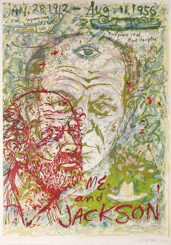 Print, Robert Arneson, Me and Jackson (Pollock), 1987: Robert Arneson (American, 1930-1992), "Me and Jackson (Pollock)," 1987, lithograph in colors, pencil signed and dated lower right, edition T.P. lower left, sheet: 43"h x 30"w, overall (framed): 53"h x