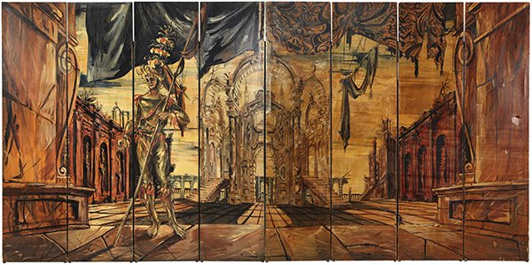 (Lot of 2) Pair of Tony Duquette four panel screens, (1 of 10)