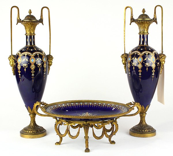 (lot of 3) French Louis XV style gilt bronze and enamel (1 of 4)