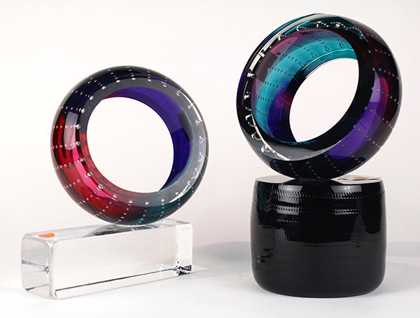 (lot of 2) Art glass abstract geometric sculptures (1 of 8)