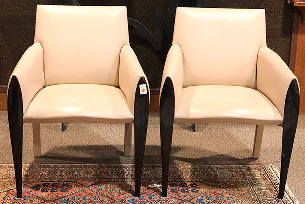 Pair of Italian Moderne style leather club chairs, each (1 of 2)