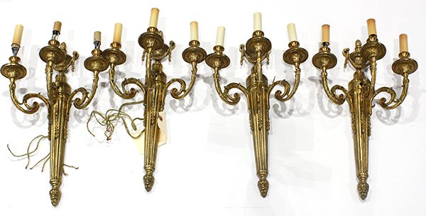 (lot of 4) Neoclassical style gilt bronze wall sconces (1 of 2)