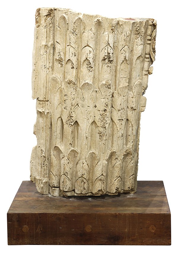 Architectural columnar fragment original to the iconic: Architectural columnar fragment original to the iconic Palace of Fine Arts, San Francisco, designed by Bernard Maybeck for the Panama Pacific International Exhibition, 1915, having repeating geometric