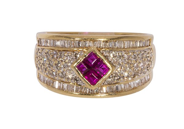 Ruby, diamond and 18k yellow gold ring (1 of 3)