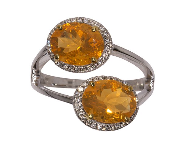 Fire opal, diamond and 14k white gold ring (1 of 4)
