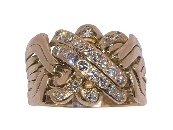 Gentleman's diamond and 14k yellow gold puzzle ring (1 of 3)