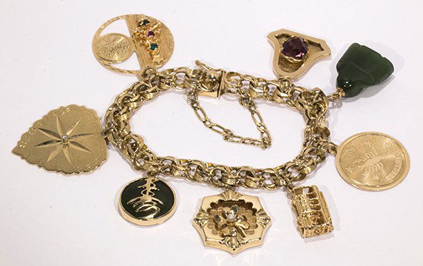 Gem and 14k yellow gold charm bracelet (1 of 5)