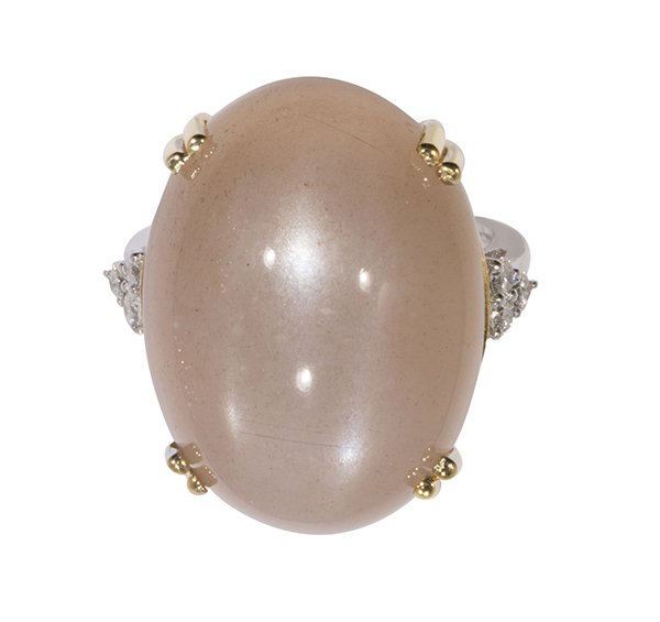 Cat's eye moonstone, diamond and 14k white gold ring (1 of 5)