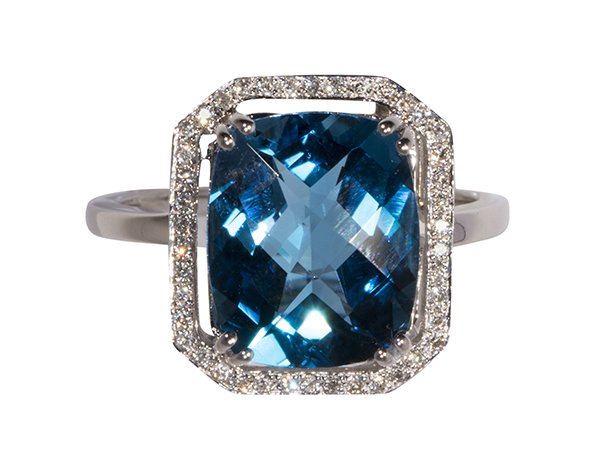 Blue topaz, diamond and 14k white gold ring (1 of 3)
