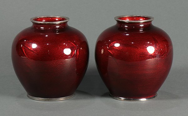 Pair of Japanese Red Ginbari Vases (1 of 4)