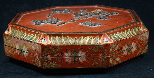 Chinese Octagonal Box with Fu-lion Inlay (1 of 6)