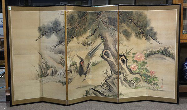 Japanese Six-panel Byobu Screen, Unkoku, 19c (1 of 8)