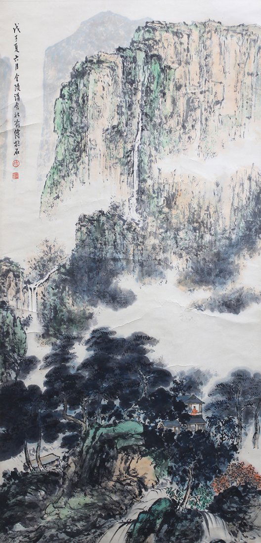 Chinese Scroll, Manner of Fu Baoshi, Landscape (1 of 3)
