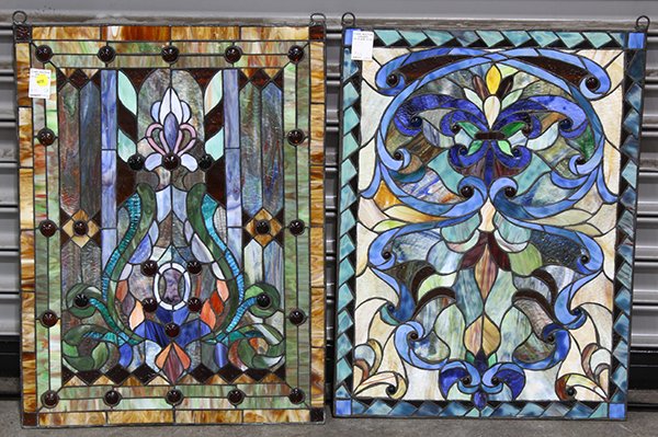 (Lot of 2) Victorian style stained glass window panels (1 of 2)