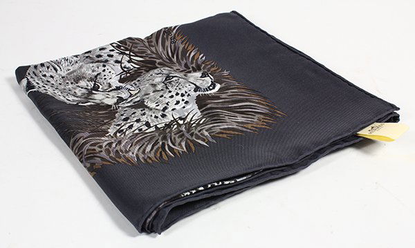 (lot of 3) French Hermes silk scarf, having a gray (1 of 2)