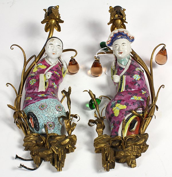 Pair of Chinese figural porcelain sconces (1 of 2)