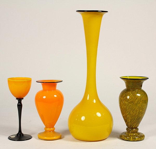 (Lot of 10) Czech art glass group, executed in yellow (1 of 2)