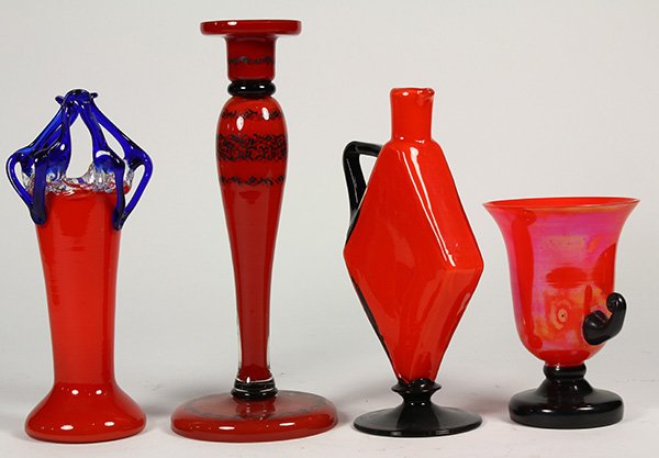 (Lot of 11) Czech art glass group, executed in red (1 of 2)