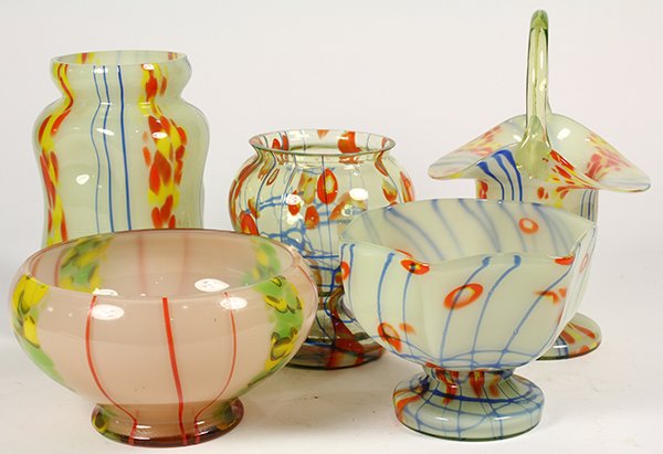 (Lot of 5) Czech art glass group, consisting of bowls (1 of 3)