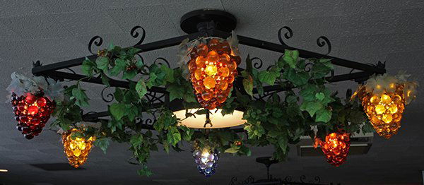 Modern glass and wrought iron chandelier, circa 1968, (1 of 10)