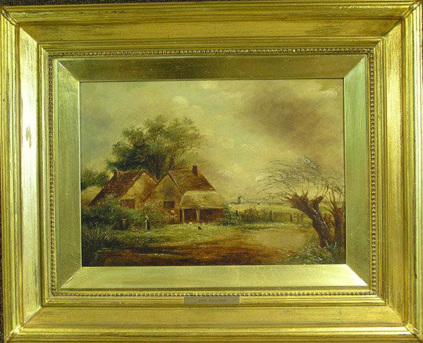 Oil, Dutch Landscape, John Williams: Framed oil on canvas, Dutch Landscape with Windmill, Continental 19th century, attribution to ''John Williams'' on nameplate, sight: 10''h x 14''w. Information: Sold to benefit the Magnes Jewish Pione