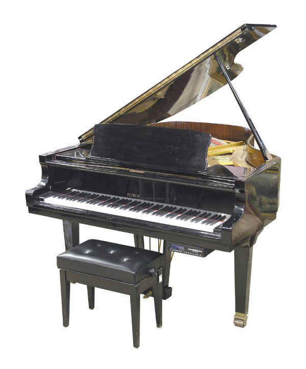 Petrof black lacquer grand piano: Petrof black lacquer grand piano with Piano Disc, digital reproducing system, 6'4'' with bench, 1993-1995