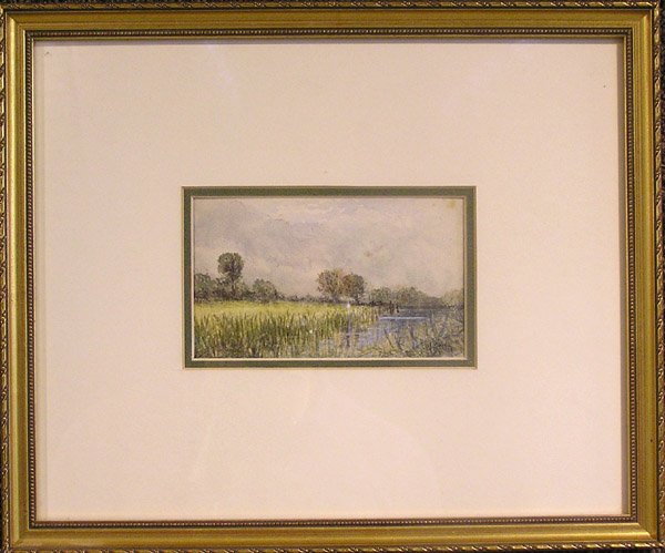 Watercolor, William Keith, Californian: Framed watercolor, Marsh Scene, by William Keith (Californian 1838-1911), signed lower right, sight: 3''H x 5''W