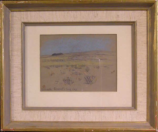 Drawing, Maynard Dixon, Californian: Framed pastel, charcoal and graphite drawing, Colorado Desert [Colorado Desert #3] by Maynard Dixon (Californian 1875-1946),, stamped lower left, dated 1902 lower left, estate certificate affixed to r