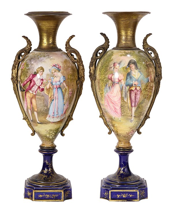 Pair of French enamel decorated and porcelain palace (1 of 9)