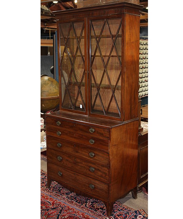 George III mahogany step back secretary, 18th century, (1 of 10)