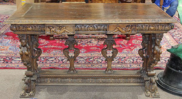 Continental Renaissance style library table (1 of 7)