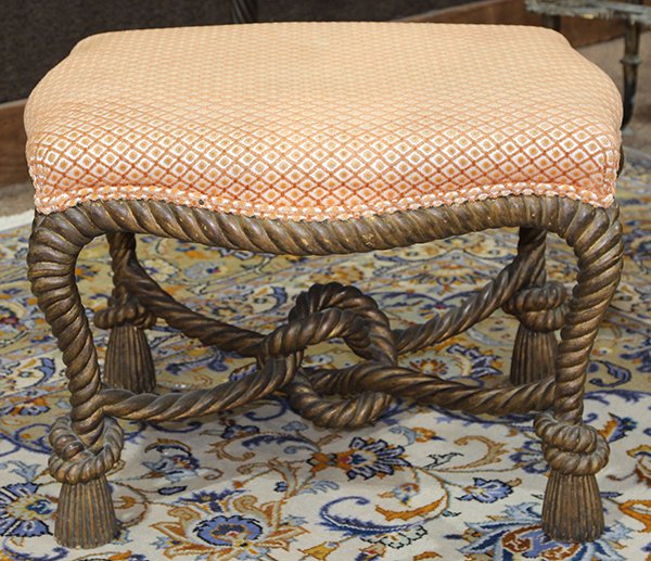Hollywood Regency style partial gilt ottoman (1 of 4)