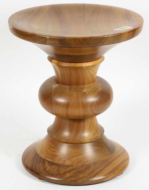 Charles & Ray Eames Time-Life stool: Charles & Ray Eames Time-Life stool, by Herman Miller, executed in turned walnut and rising on a circular base, 15"h x 13"w