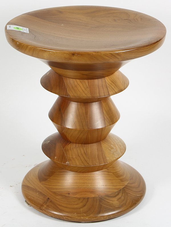 Charles & Ray Eames Time-Life stool: Charles & Ray Eames Time-Life stool, by Herman Miller, executed in turned walnut and rising on a circular base, 15"h x 13"w