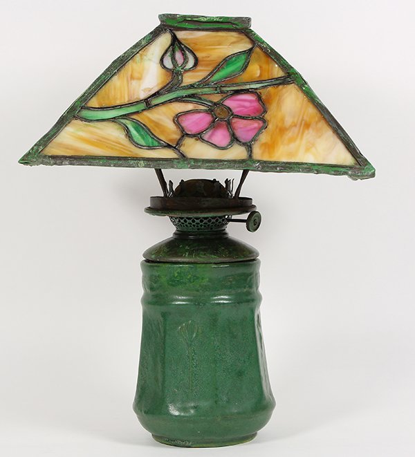 Arts and Crafts leaded glass oil lamp (1 of 9)