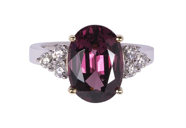 Garnet, diamond and 14k white gold ring (1 of 3)