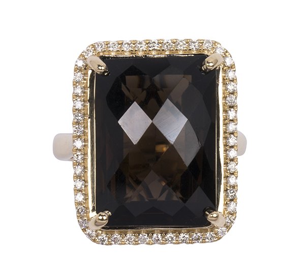 Smoky quartz, diamond and 14k yellow gold ring (1 of 3)