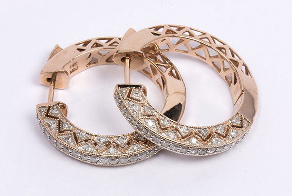Pair of diamond and 14k rose gold hoop earrings (1 of 4)