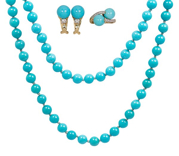 Turquoise, diamond and 14k yellow gold jewelry suite (1 of 4)