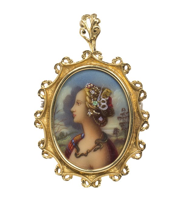 Miniature portrait and 18k yellow gold pendant-brooch (1 of 3)